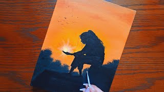 Painting of a Girl at Sunset  Acrylic Painting Timelapse [upl. by Jaunita]