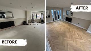 Satisfying Chevron Engineered Wood Flooring Installation Watch this Glue Down Transformation [upl. by Alamac]