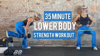 35 Minute Full Lower Body At Home Strength Workout  DBs Band Bench Wall  Supersets Trisets [upl. by Raimund929]