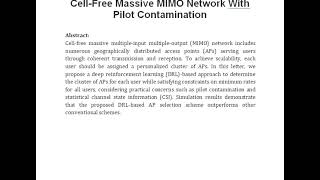 DRL Based AP Selection in Downlink Cell Free Massive MIMO Network With Pilot Contamination [upl. by Ayanaj396]