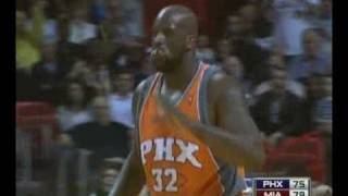 Shaquille ONeal Blocked By Jamario Moon Heat vs Suns 4309 [upl. by Neyud]