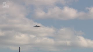 Raw video B2 stealth bomber flies over St Louis to salute health care workers [upl. by Nylarac]