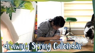 4월 5월 파릇파릇 달력그리기 drawing spring calendar with watercolor [upl. by Wiley]