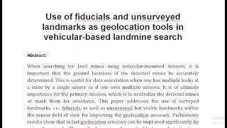 Use of fiducials and unsurveyed landmarks as geolocation tools in vehicular based landmine search [upl. by Namajneb955]