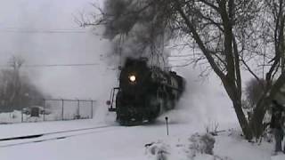 Pere Marquette 1225 leaving Owosso in snow [upl. by Suilenrac59]