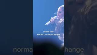 Ariana break free normal vs note change vocals live  arianagrande shorts singing [upl. by Neukam]