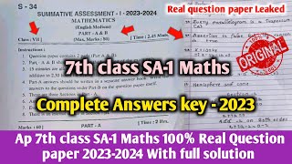 💯Ap sa1 7th class maths imp question paper 202324 with answers7th maths Sa1 Answer key 2023 [upl. by Qulllon]