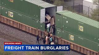 Thieves loot boxes from freight train on West Side Chicago police say [upl. by Ahtelahs104]