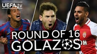 RONALDINHO MESSI FALCAO Great UCL Round of 16 GOALS [upl. by Notsyrb]