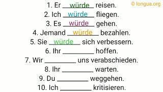 würde reisen Konjunktiv II würde gehen würdest fliegen würde bezahlen würden sich verbessern w [upl. by Iadrahs]