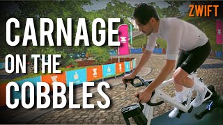 CARNAGE ON THE ZWIFT COBBLES [upl. by Nhepets576]