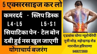 Back Pain। Slip disc L4L5 L5S1 Sciatica pain। Tail bone pain। दबी हुई नस खोलें।सिर्फ 5 एक्सरसाइज [upl. by Schoof673]