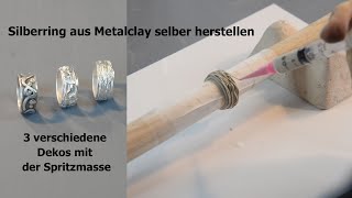 Anleitung  3 Silberringe aus Metalclay mit SpritzmassenDekos [upl. by Labanna]