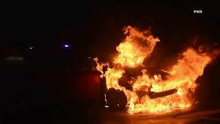 Fire Consumes Car On Park Avenue In Lindenhurst [upl. by Stilwell]