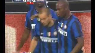 Inter Milan vs Udinese 21 Sneijder Goal 93min [upl. by Elleivap522]