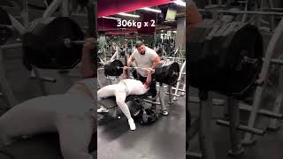 😱306kg bench Joseph Tumbarello x2 quick reps 👊💪 [upl. by Elledoj]