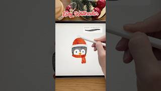 Easy Watercolor Let’s Draw a Christmas Penguin 🐧 procreate digitalart watercolor [upl. by Aissert]