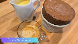 Chocolate Soufflé 🍫 with Crème Anglaise and Chantilly Cream [upl. by Tavy]