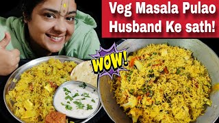 COOKING amp EATING VEG MASALA PULAO RAITA GAJAR PAK AAM PANNA  Masti bhara Mukbang [upl. by Plate]