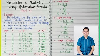 Statistics amp Probability  SAMPLE MEAN VARIANCE STANDARD DEVIATION USING ALTERNATIVE METHOD  G11 [upl. by Illona]