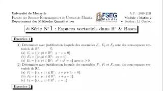 Ex 1 Q1 S1 Math 2 Les sous espaces vectoriels 1ère année LG FSEG Mahdia 2020 2021 [upl. by Rratsal]