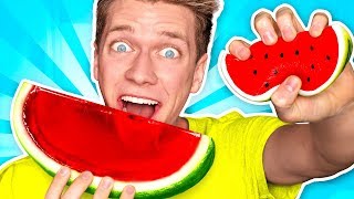 Making CANDY out of SQUISHY FOOD JELLO WATERMELON Learn How To DIY Squishies Food Challenge [upl. by Enyrb]