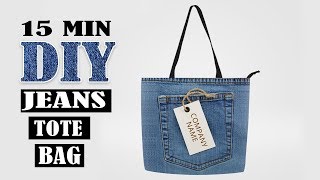 DIY NICE JEANS TOTE BAG SIMPLY TUTORIAL  Fast Making Purse Bag Design out Of Old Jeans [upl. by Lielos396]