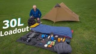 30 Litre Wild Camping Kit Loadout  Military Surplus Backpack  British Army 30L Daypack [upl. by Gilus]