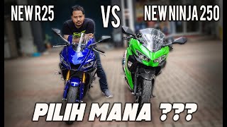 Adu Ganteng Yamaha new R25 vs Kawasaki New Ninja 250 MATERIALNYA BEDA [upl. by Accber583]