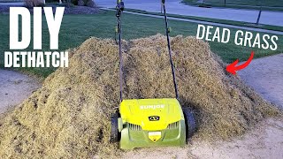 DIY Dethatching amp Overseed the Lawn  Sun Joe Dethatcher amp Scarifier  Spring Lawn Care [upl. by Darken]