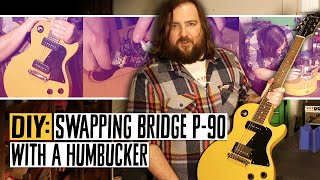 Replacing a Bridge P90 Pickup With a Humbucker in Epiphone Les Paul Special — Routing 101  DIY [upl. by Boor]