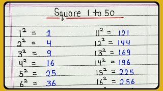 Squares 1 to 50  Learn 1 to 50 square root [upl. by Ransom]