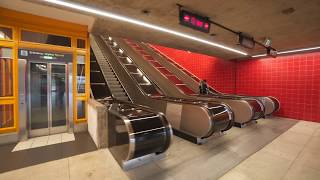 Sweden Stockholm Norsborg Subway station UBahn Metro TBana 4X escalator 5X elevator ride [upl. by Otrebogad]