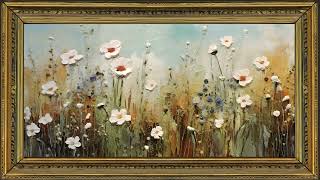 Art Screensaver for TV  Framed White Flowers Impasto Oil Painting [upl. by Griselda]