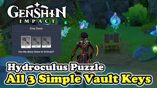 All 3 Simple Vault Key Hydroculus Puzzle Guide in Genshin Impact 42 [upl. by Neelhtac]