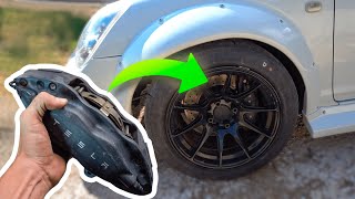 ADAPTACIÓN Pinzas de TESLA MODEL S BREMBO 4 pistones en Toyota MR2 [upl. by Nahta]