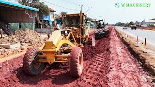 Perfect Caterpillar Motor Grader Trimming Rocks Installing Foundation Roads  Grader Grading Skills [upl. by Danby]