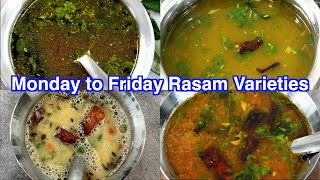 Monday to Friday Rasam Varieties  5 Healthy Rasam Recipes [upl. by Atteloiv]