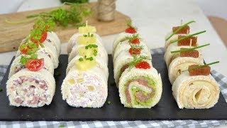 Rollitos de CANAPÉS para NAVIDAD con pan de molde ¡4 ideas de aperitivo fáciles [upl. by Howes406]