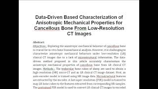 Data Driven Based Characterization of Anisotropic Mechanical Properties for Cancellous Bone From Low [upl. by Rains842]