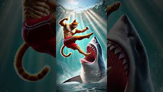 Cat 😻 Daddy Showdown Fight With Shark 🦈 Who Will Win shark cat cats catshorts shorts pets [upl. by Robena908]