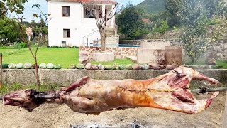 Qingj i pjekur ne hell  Roasted Lamb relaxing video  village life and nature [upl. by Ellyn]