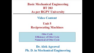 Basic Mechanical Engineering Unit 5  Lecture 7Otto Cycle Efficiency derivation amp Numerical [upl. by Borman]