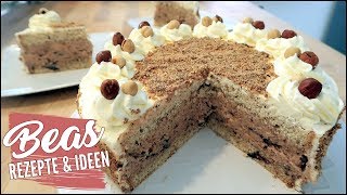 Haselnuss Eistorten Rezept  Mein Geburtstagskuchen  Kalte Torte mit Haselnussbiskuit backen [upl. by Wiebmer]