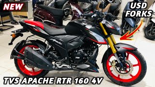 New TVS Apache RTR 160 4V With USD Forks Detailed Review  On Road Price Seat height And Features [upl. by Uphemia133]