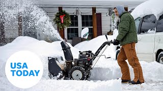 Winter storm with bomb cyclone potential dumps snow drops temperatures  USA TODAY [upl. by Leno]