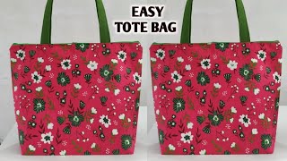 SUPER EASY  LINED TOTE BAG SEWING TUTORIAL  Shopping bag cutting and stitching  DIY BAG MAKING [upl. by Gnaoh]