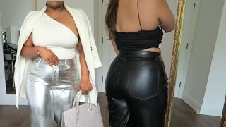 SILVER FAUX LEATHER TROUSERS  HOW TO STYLE  CURVY [upl. by Bertine]