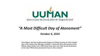 UUMAN Sunday Service October 6 2024  “A Most Difficult Day of Atonementquot [upl. by Geraint]