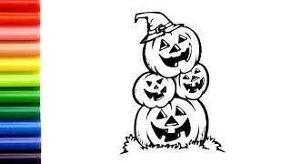 Happy Halloween Drawing for kids Painting  amp Coloring for kids Toddlers  Lets Draw Together [upl. by Imyaj]